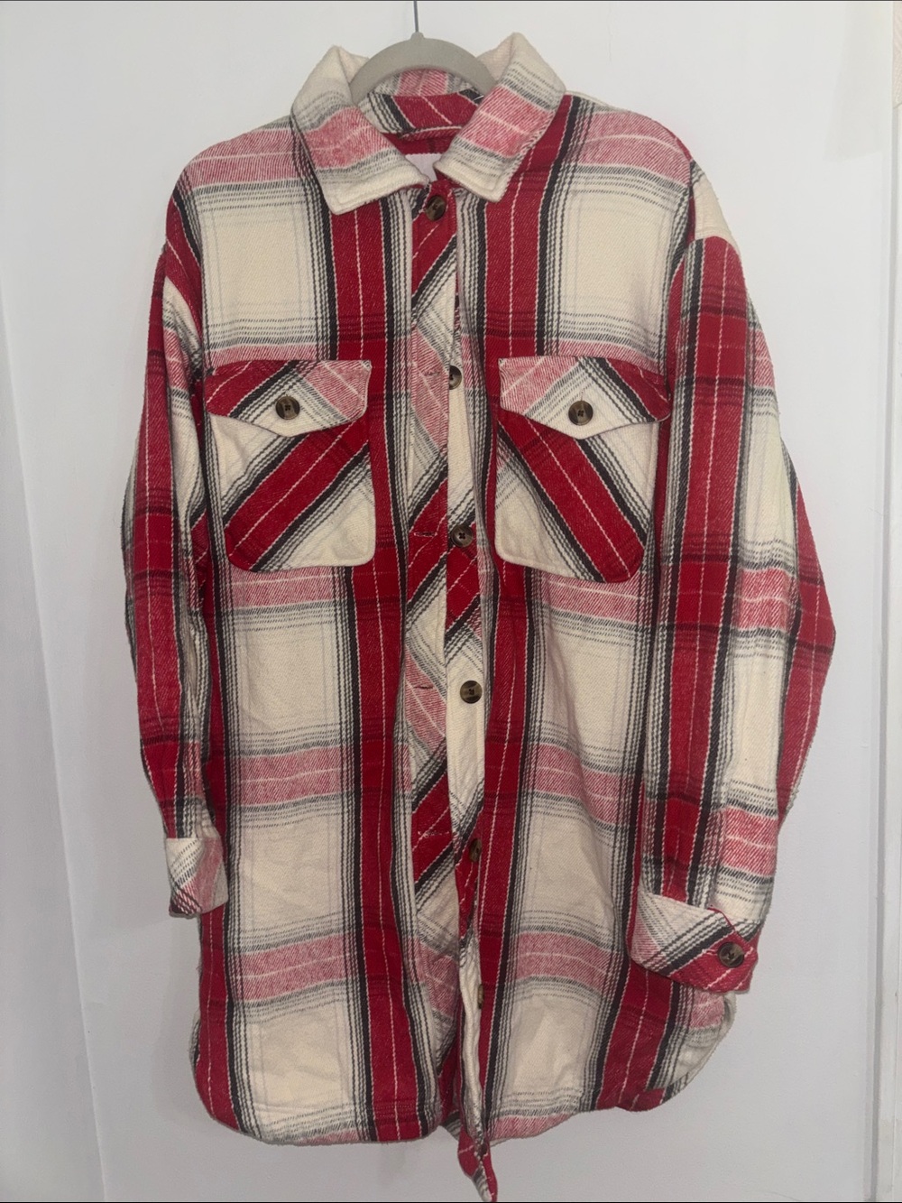aerie Red and Cream Plaid Button-Down Shirt